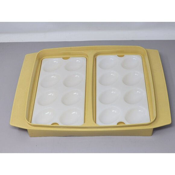 Tupperware‎ Vintage Yellow & White Rectangle Deviled Egg Carrier - Picture 9 of 15